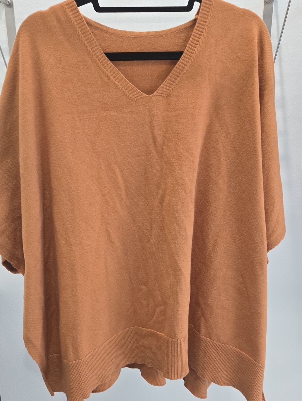 V-Neck Cozy Poncho Sweater in Terracotta